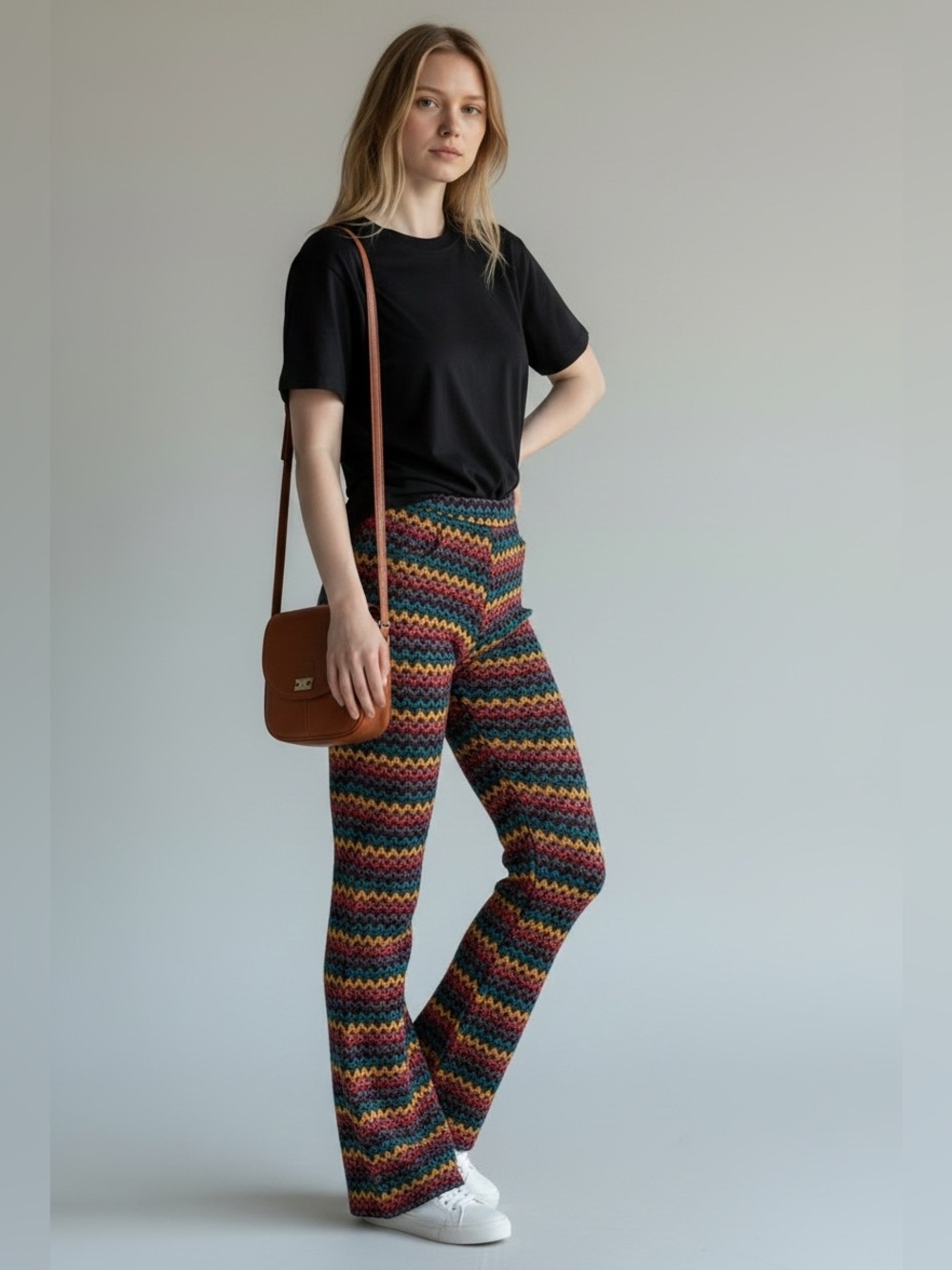 NWT Trina Turk Knit Cropped Flare Pants Rainbow Multi Size Small